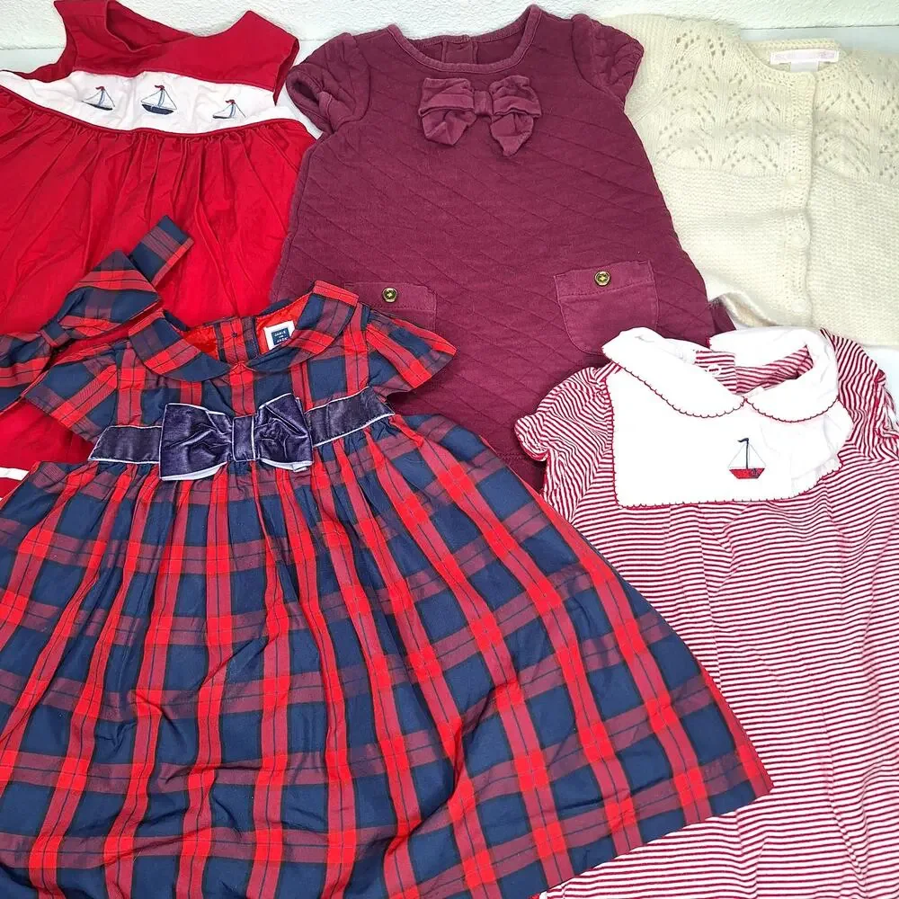 Janie and Jack Baby Lot 6-12m Dresses Plaid Holiday Outfit Sailor Sweater Romper